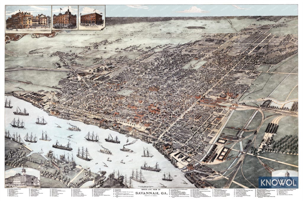 Beautifully restored map of Savannah, Georgia from 1891 - KNOWOL