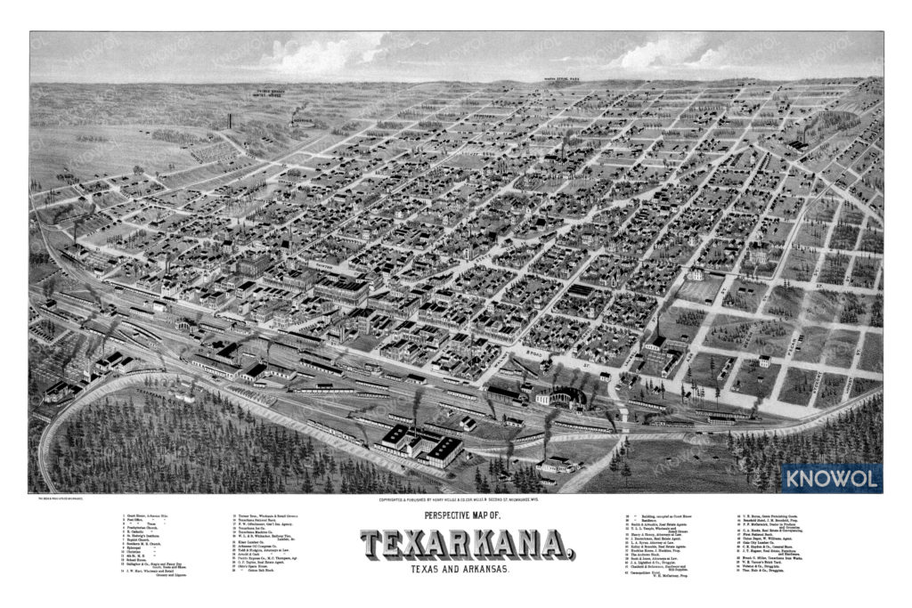 Beautifully restored map of Texarkana, TX and AR from 1888 - KNOWOL