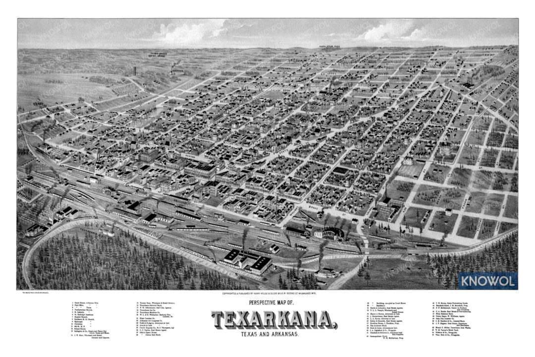 Beautifully restored map of Texarkana, TX and AR from 1888 KNOWOL