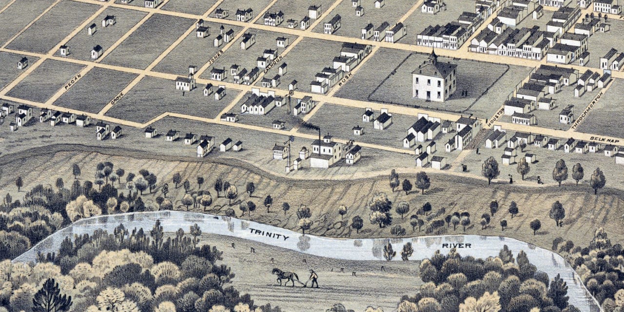 Beautifully restored map of Fort Worth, Texas from 1876