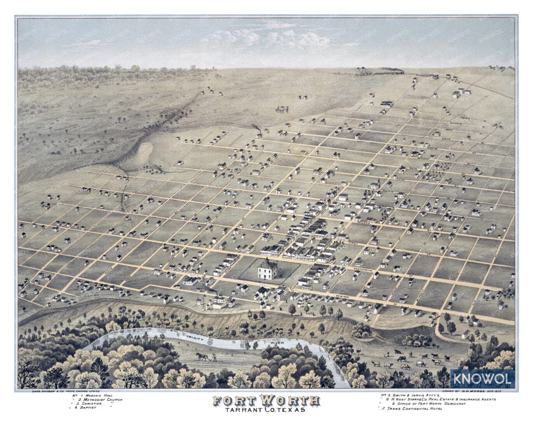 Beautifully restored map of Fort Worth, Texas from 1876 KNOWOL