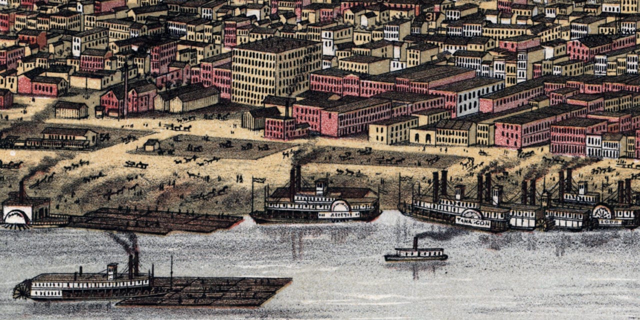 Beautifully restored map of Louisville, Kentucky from 1876