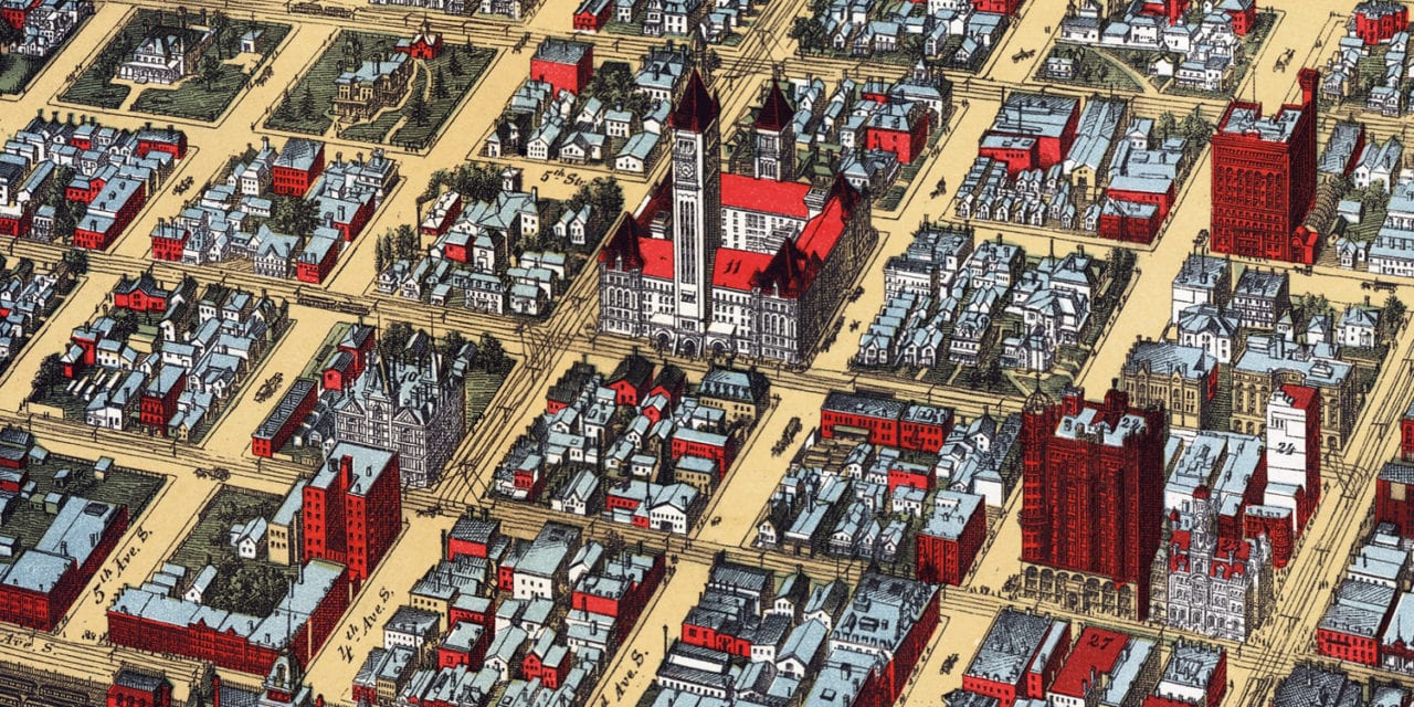 Beautifully restored map of Minneapolis, MN from 1891