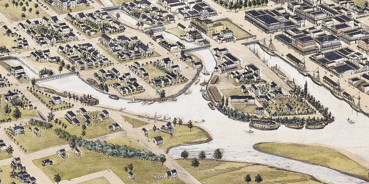 Historic Map of Stockton, California shows the city in 1870
