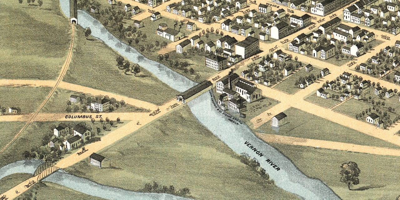 Beautifully restored map of Mount Vernon, Ohio from 1870