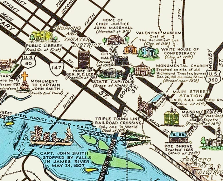Beautifully Illustrated Pictorial Map of Richmond, VA from 1937 KNOWOL