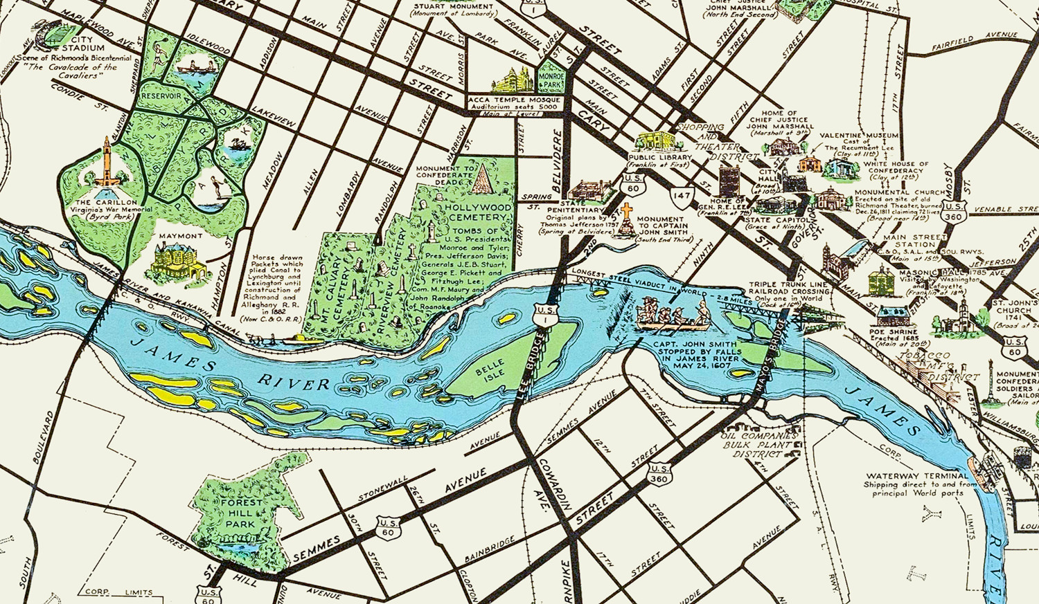 map of richmond va Beautifully Illustrated Pictorial Map Of Richmond Va From 1937 map of richmond va