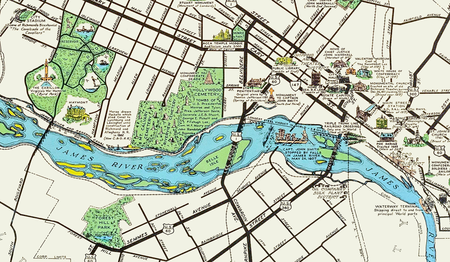 map of richmond va area Beautifully Illustrated Pictorial Map Of Richmond Va From 1937