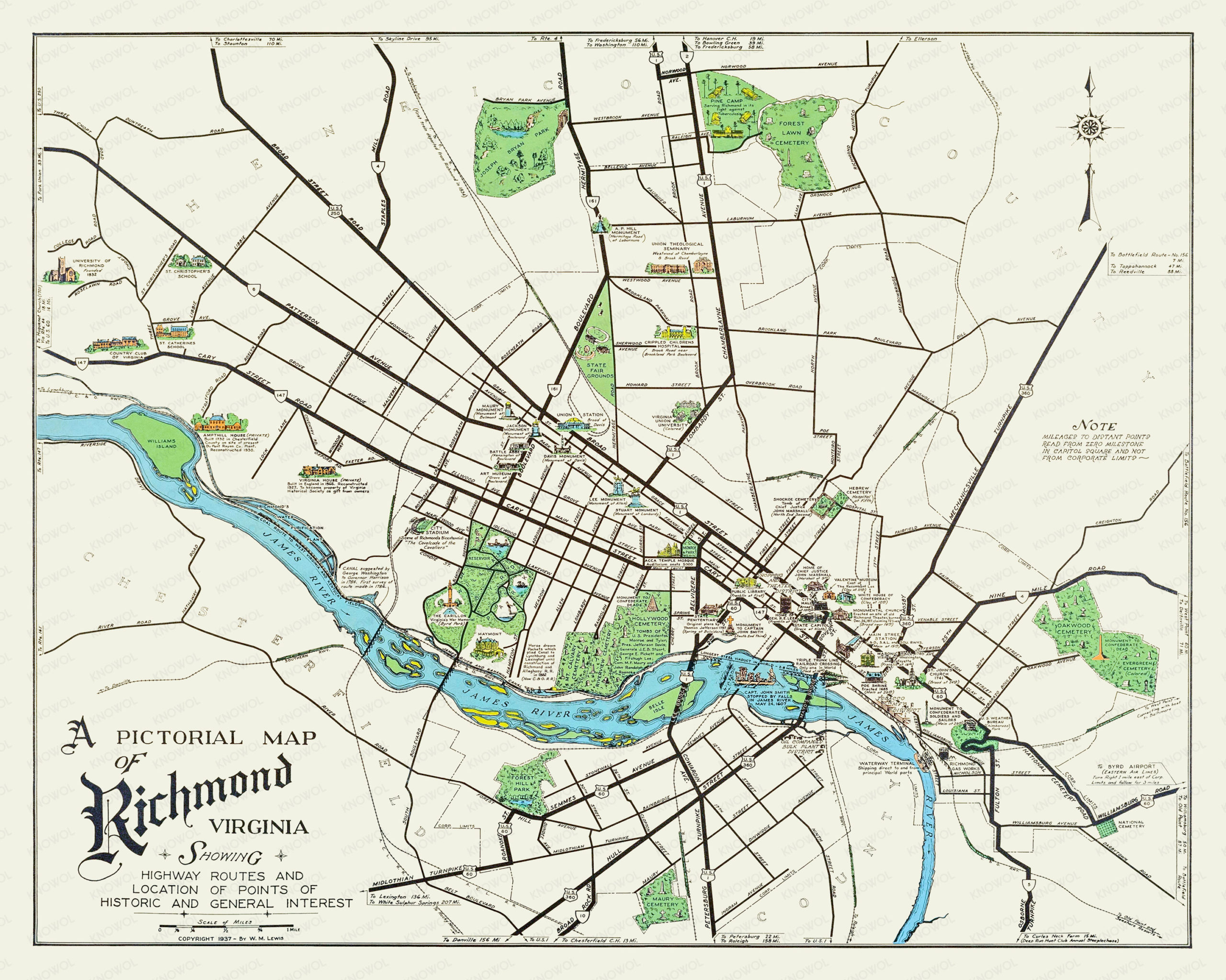 map of richmond va area Beautifully Illustrated Pictorial Map Of Richmond Va From 1937