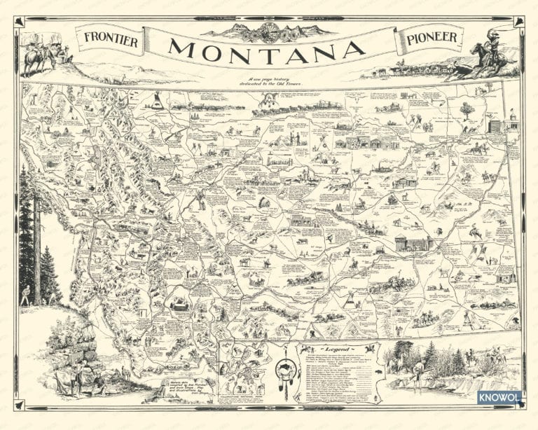 Map of Frontier Montana, a one page history dedicated to the Old Timers