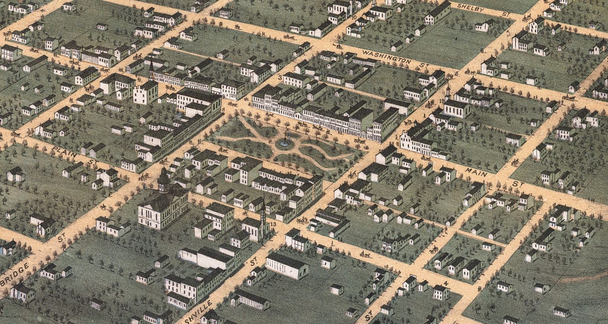 Beautifully restored map of Bowling Green, Kentucky from 1871