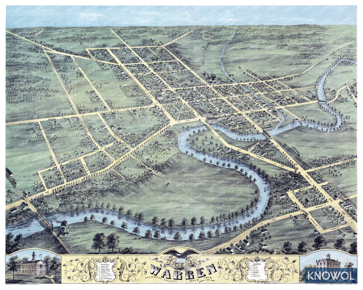 Beautifully restored map of Warren, Ohio from 1870 KNOWOL