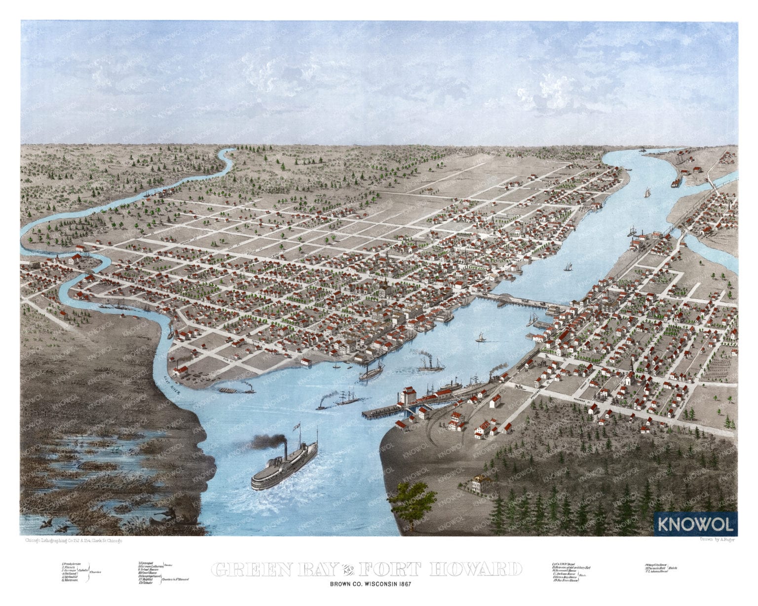 Historic old map of Green Bay, Wisconsin from 1867 KNOWOL