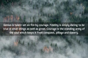 "Genius is talent set on fire by courage. Fidelity is simply daring to be true in small things as well as great. Courage is the standing army of the soul which keeps it from conquest, pillage and slavery."