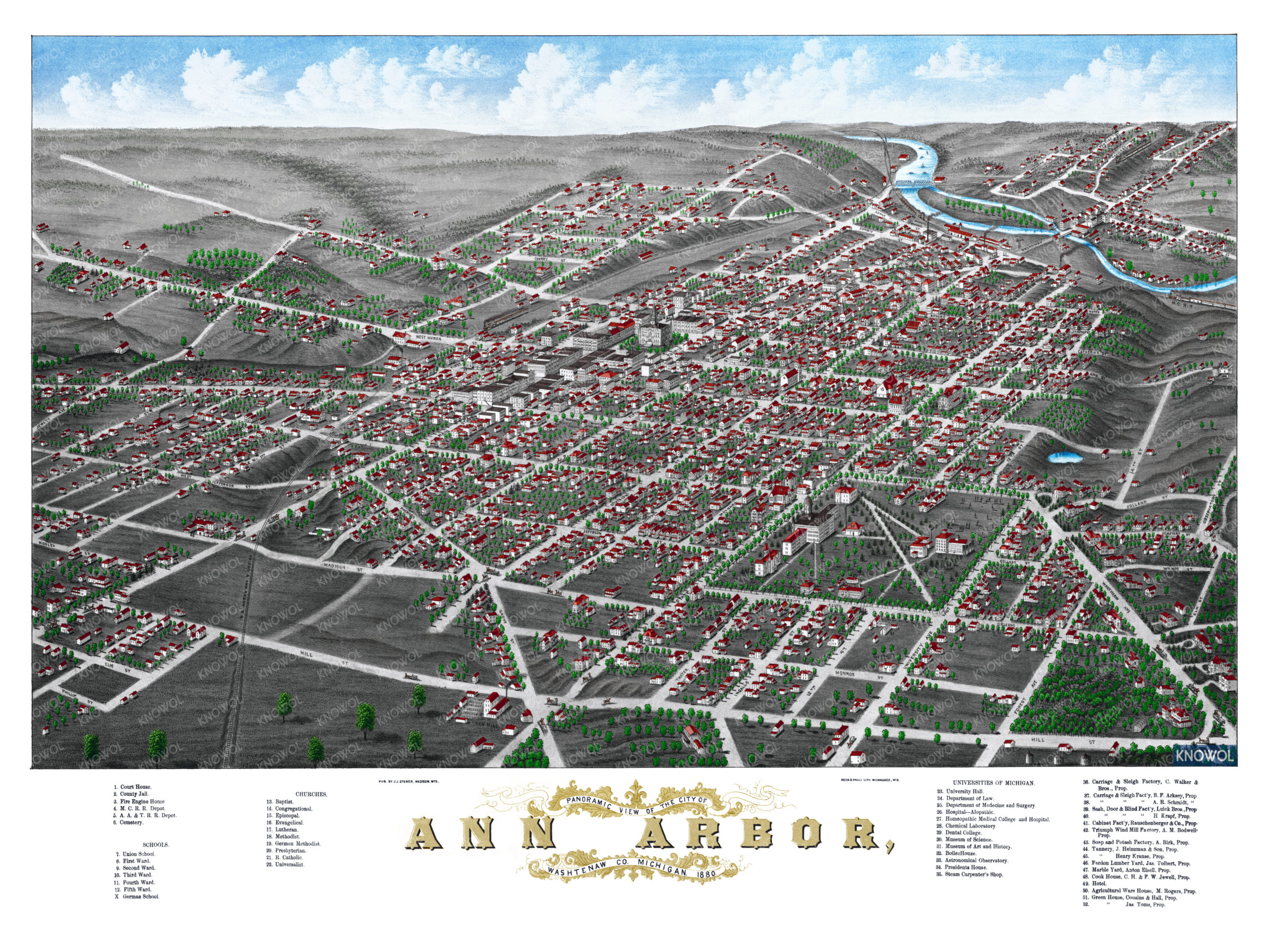 Colorized and Restored Map of Ann Arbor, Michigan from 1880 - KNOWOL Colorized and Restored Map of Ann Arbor, Michigan from 1880 - KNOWOL