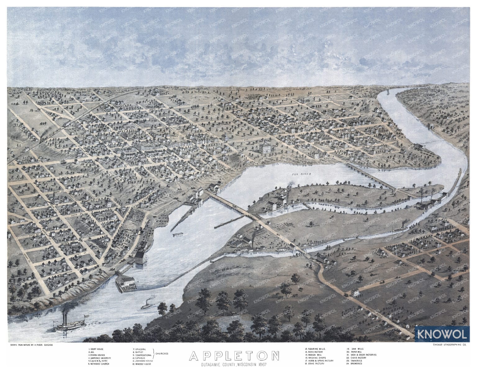 Historic old map of Appleton, Wisconsin from 1867 KNOWOL