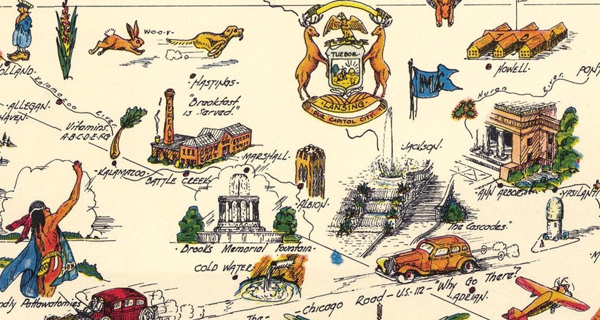 Map of Historic Michigan, a one page history dedicated to the Old Timers, 1935