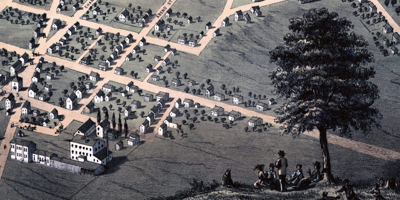 Historic bird’s eye view of Belleville, Illinois in 1867