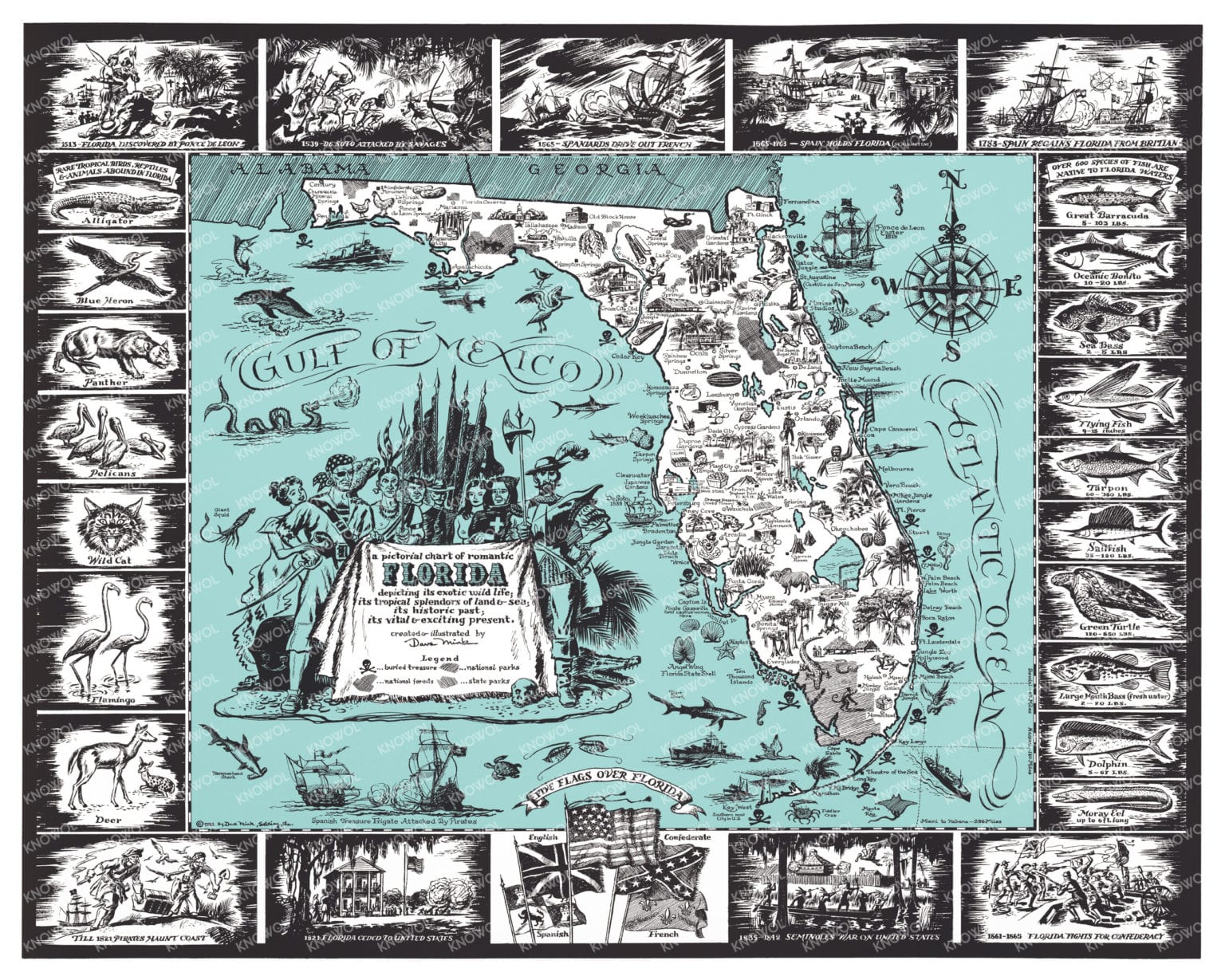 Vintage Map of Florida, a one page history dedicated to Old Timers ...