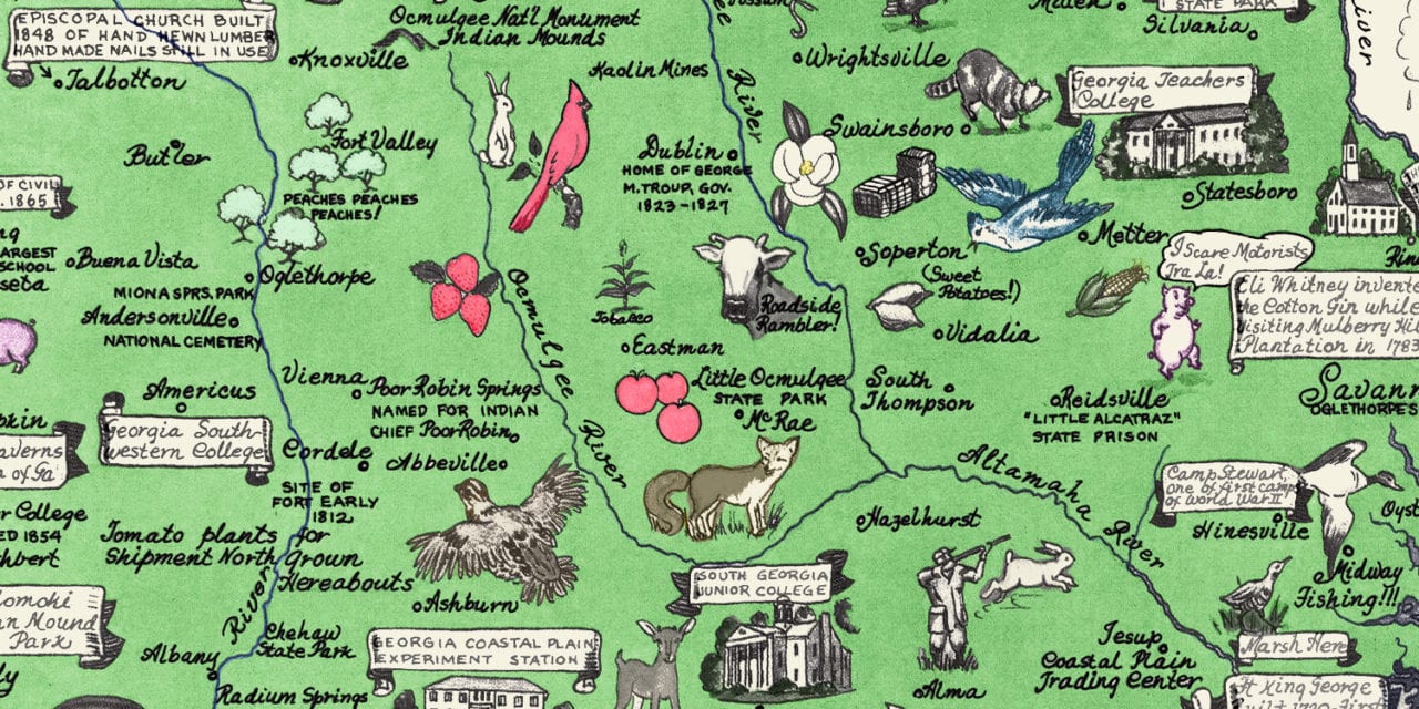 Vintage map of Georgia, one page history dedicated to the Old Timers