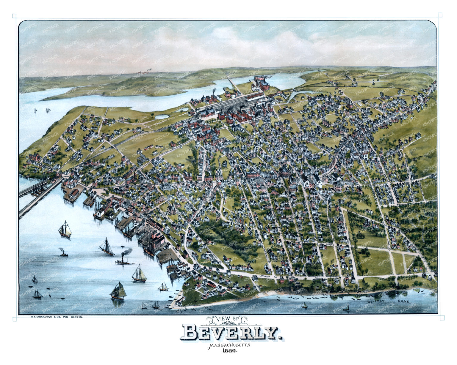 Vintage Map of Beverly, Massachusetts from 1886 KNOWOL