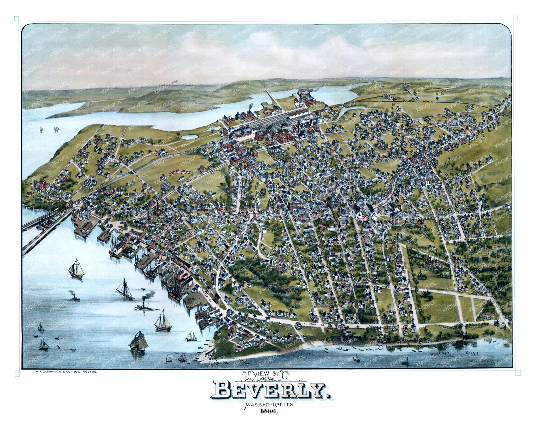 Vintage Map of Beverly, Massachusetts from 1886 KNOWOL