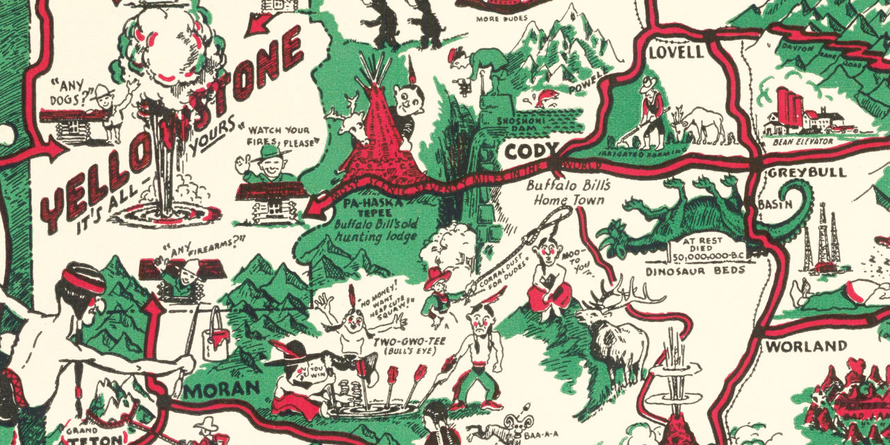 Whimsical Paint-Brush Map of Wyoming from 1938