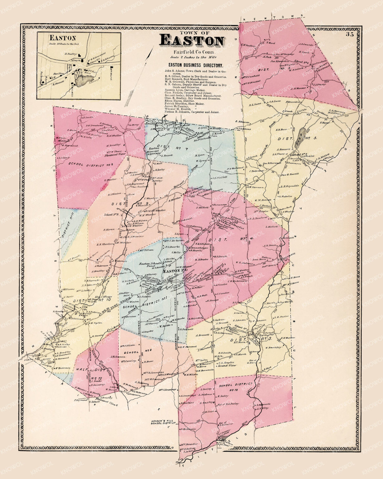 Vintage Property Map of Easton, Connecticut from 1867 KNOWOL