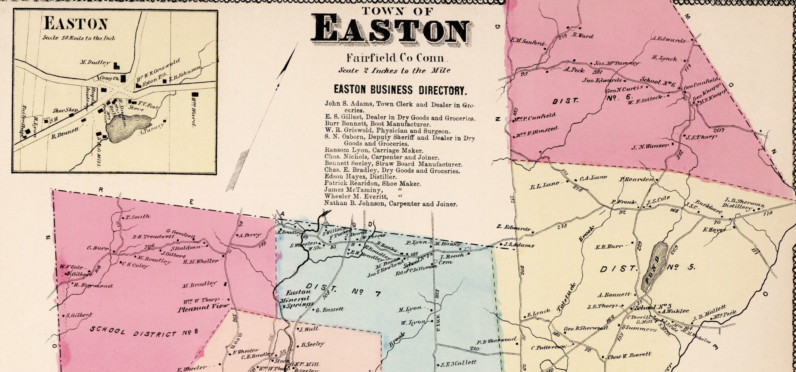 Vintage Property Map of Easton, Connecticut from 1867 KNOWOL