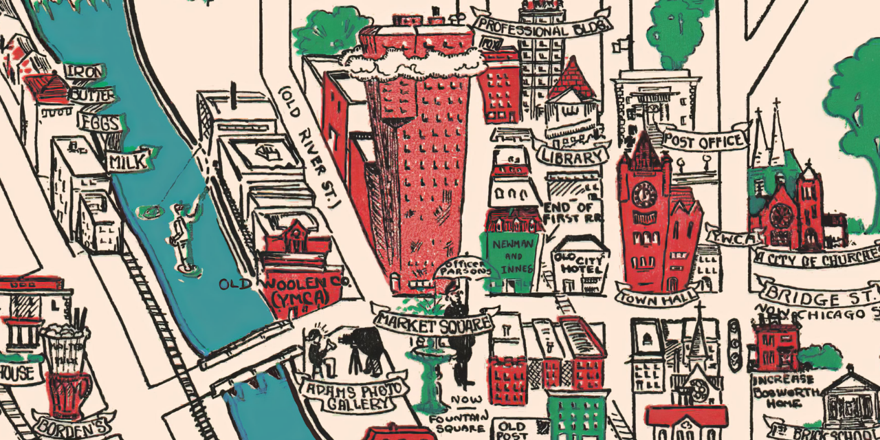 Restored Vintage Map of Elgin, Illinois from 1930