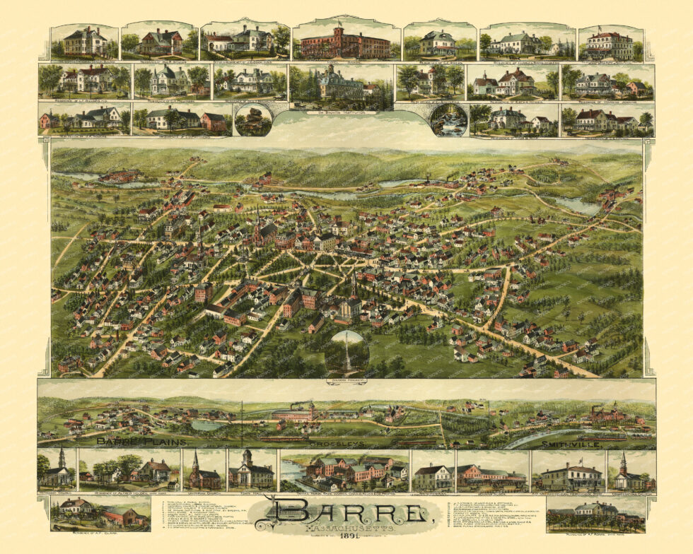 Beautifully Detailed Map of Barre, Massachusetts from 1891