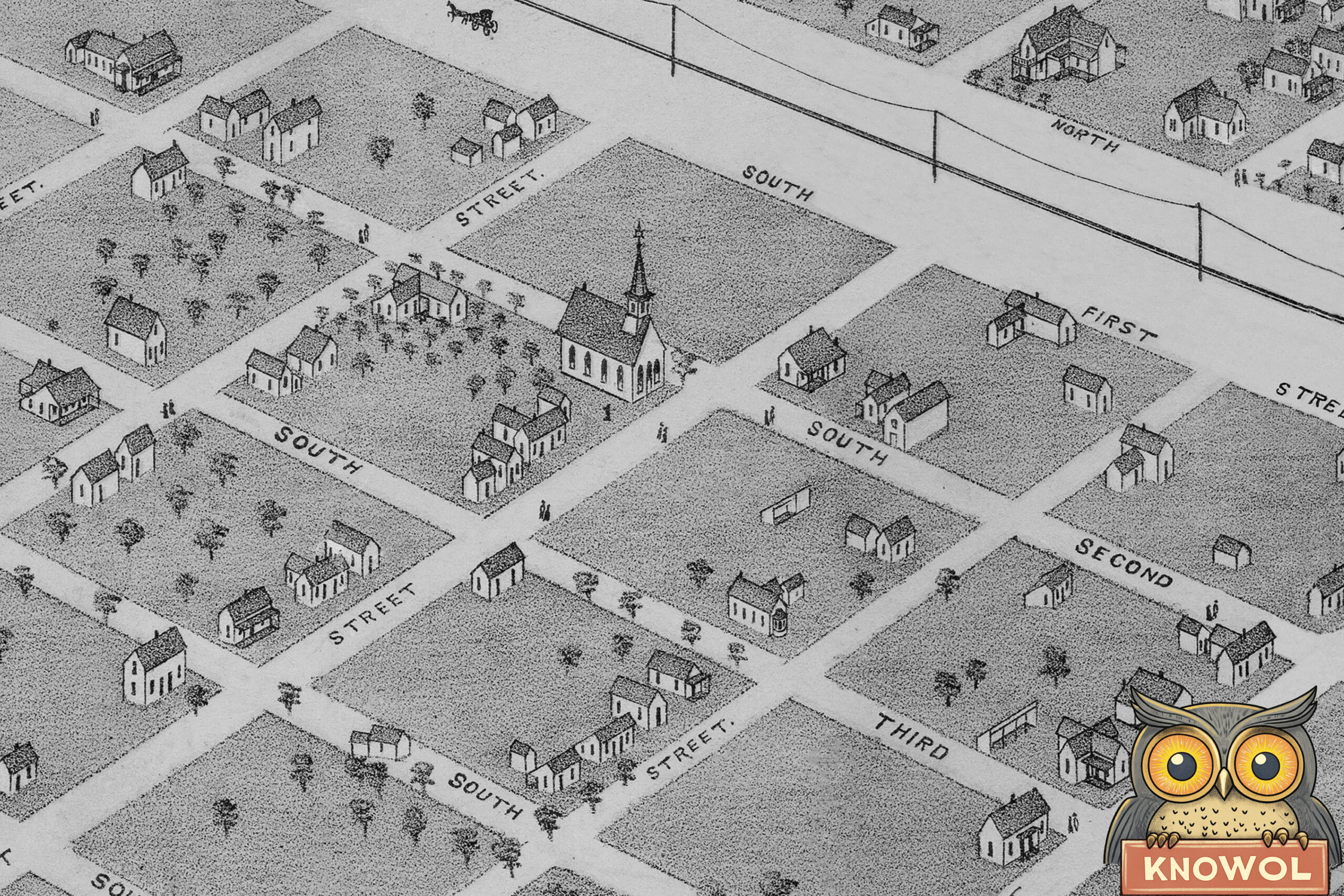 Map of Abilene Texas from 1883 - Restored Black and White Version