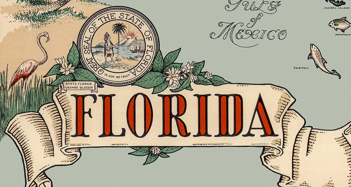 Vintage Map of Florida, Historic Pictorial Map from 1953