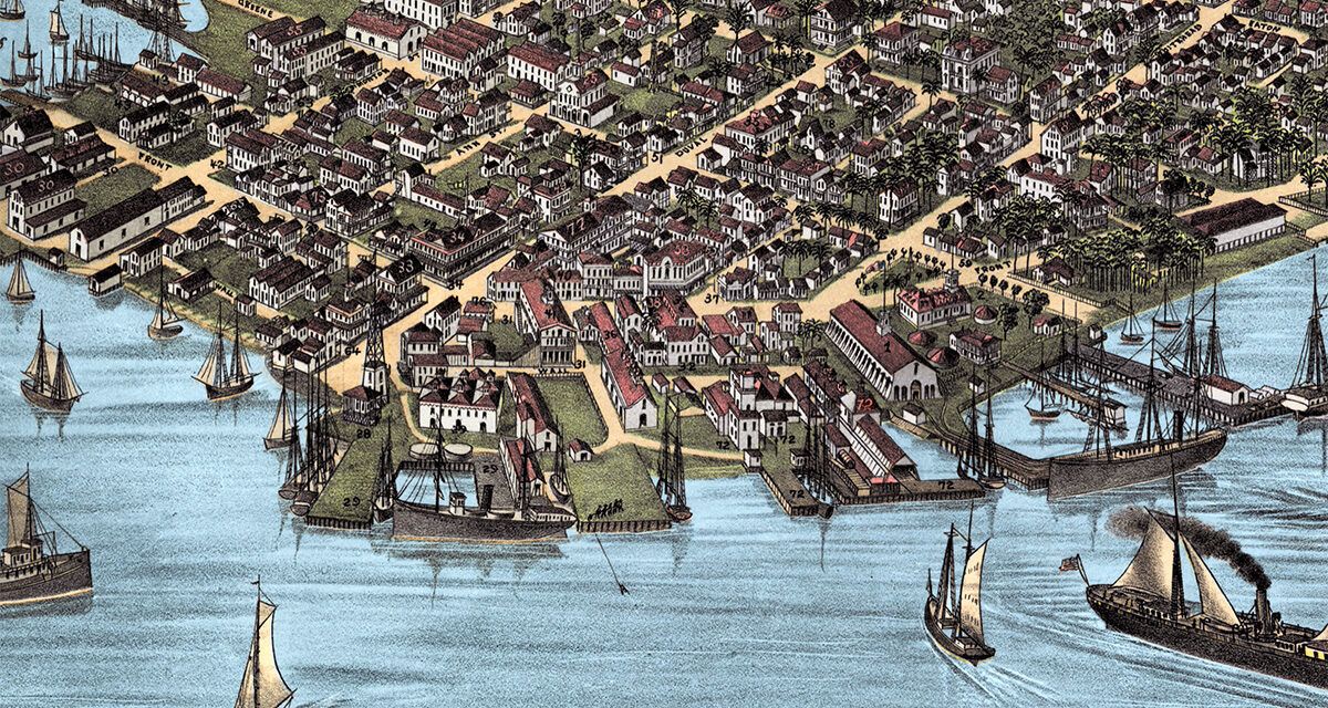 Beautifully colorized map of Key West, Florida from 1884