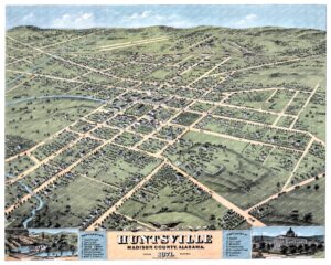 Historic old map of Huntsville, Alabama from 1871 by Albert Ruger