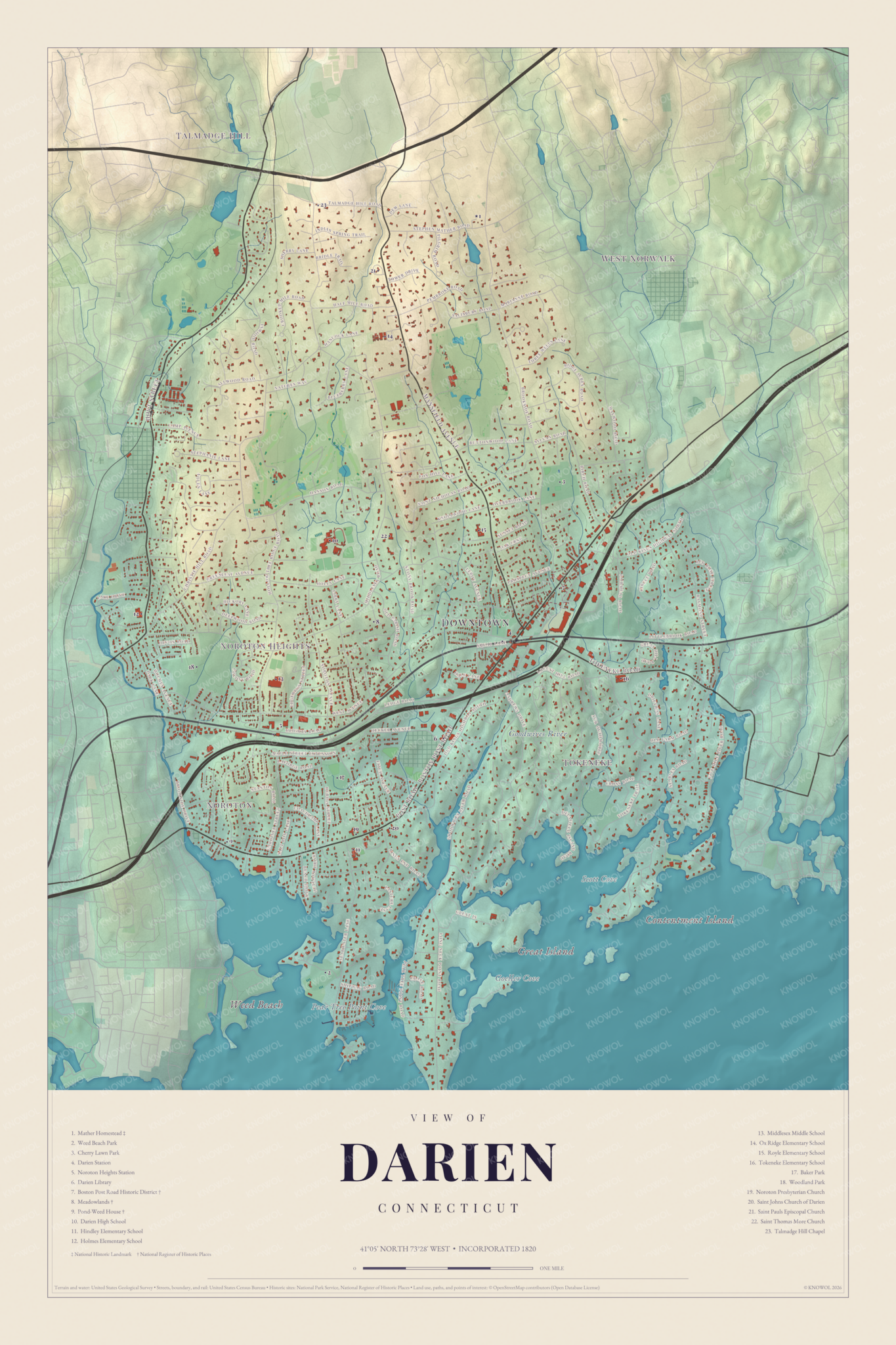 Map of Darien, Connecticut