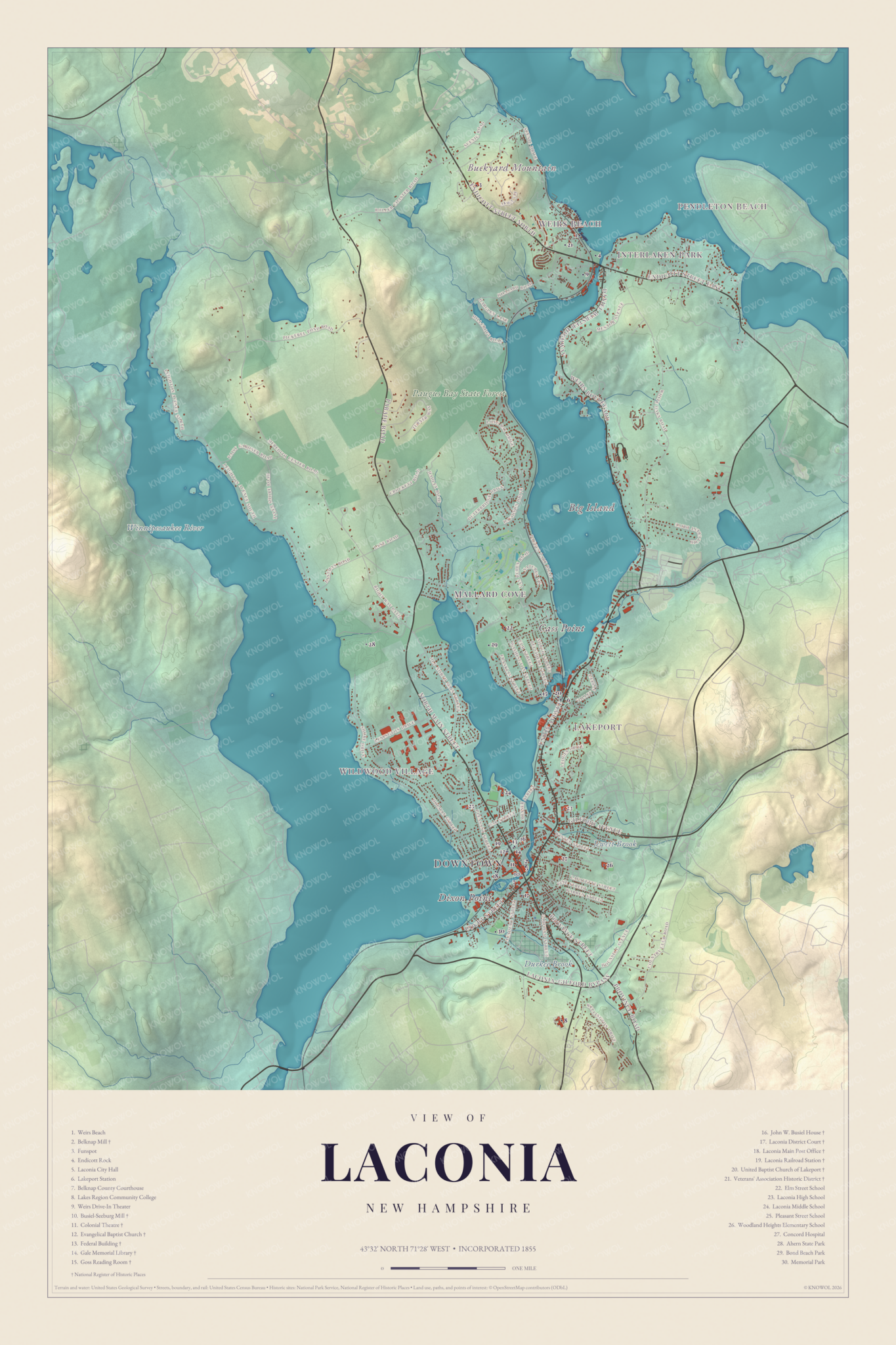 Map of Laconia, New Hampshire