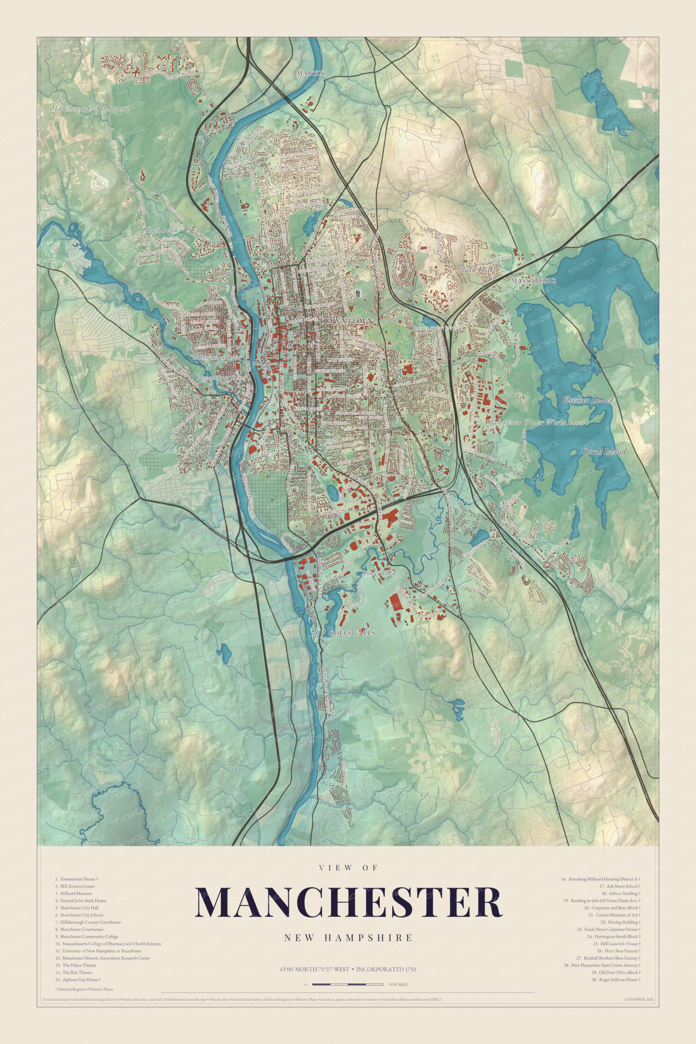 Map of Manchester, New Hampshire