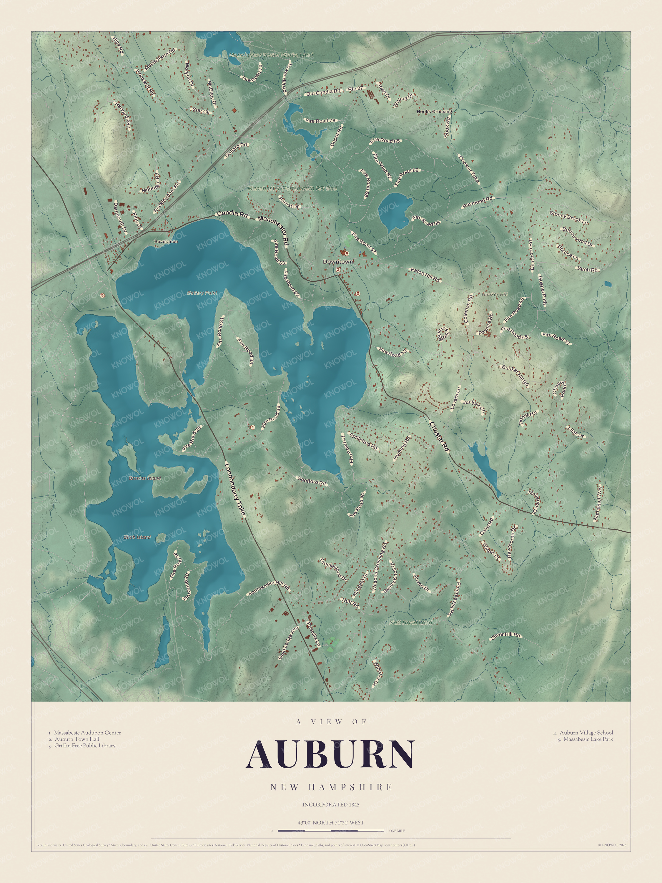 Map of Auburn, New Hampshire