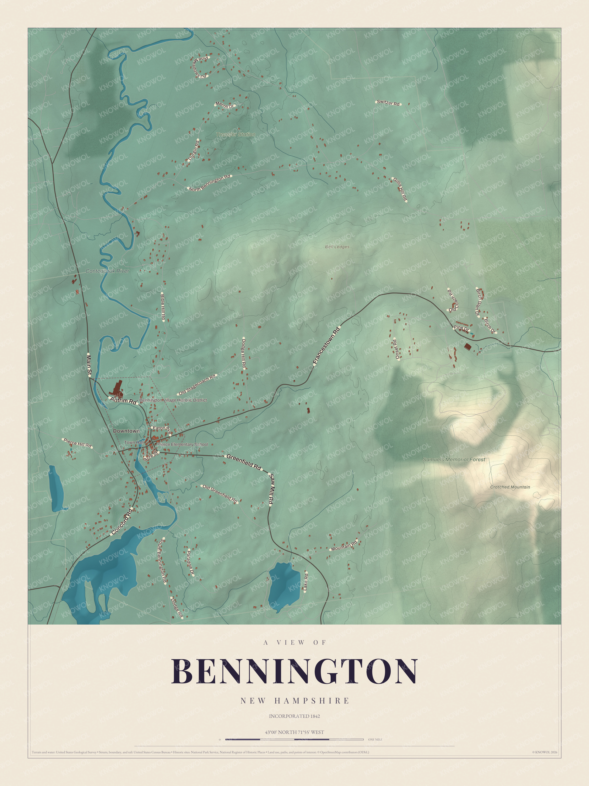 Map of Bennington, New Hampshire