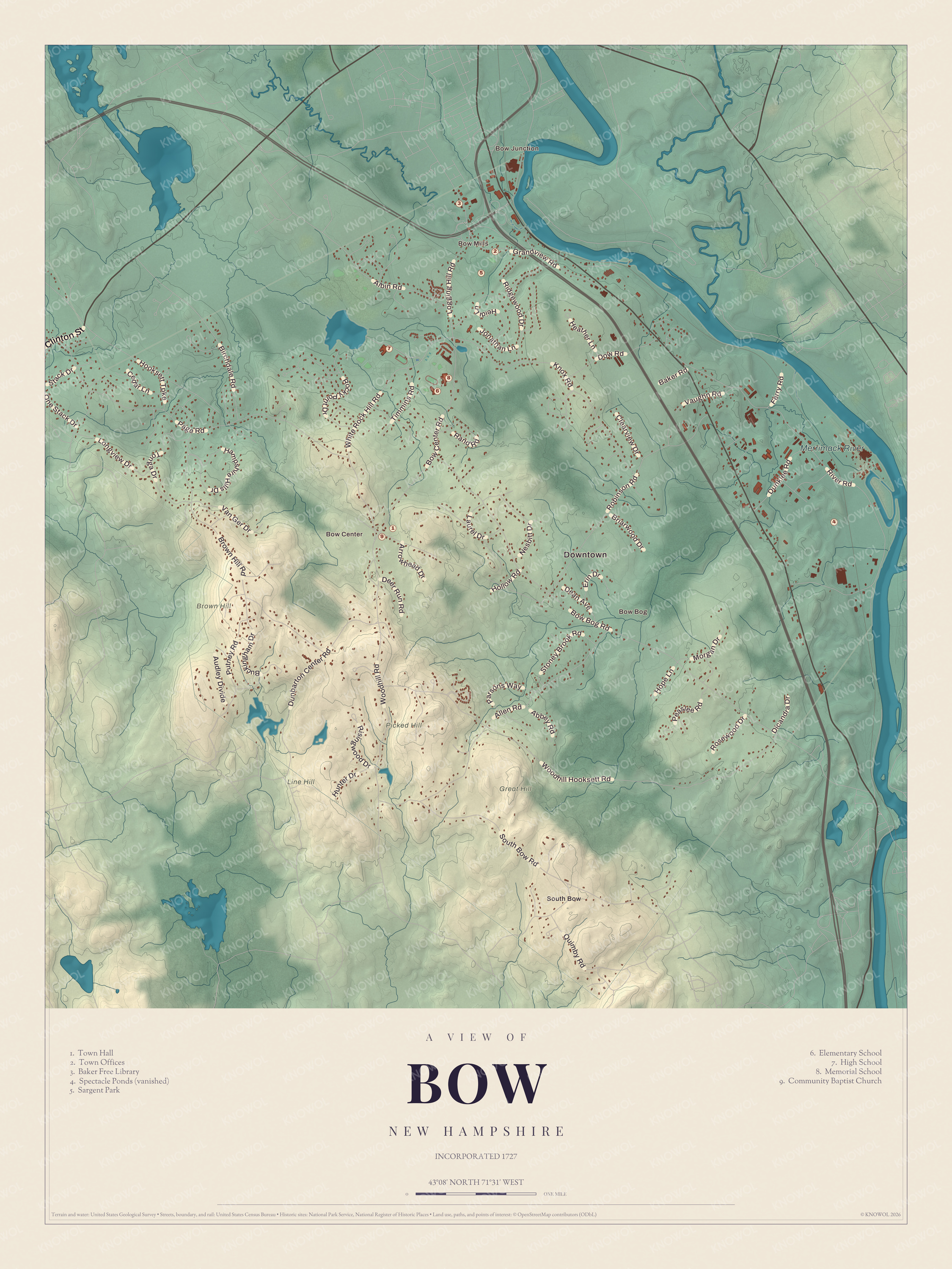 Map of Bow, New Hampshire
