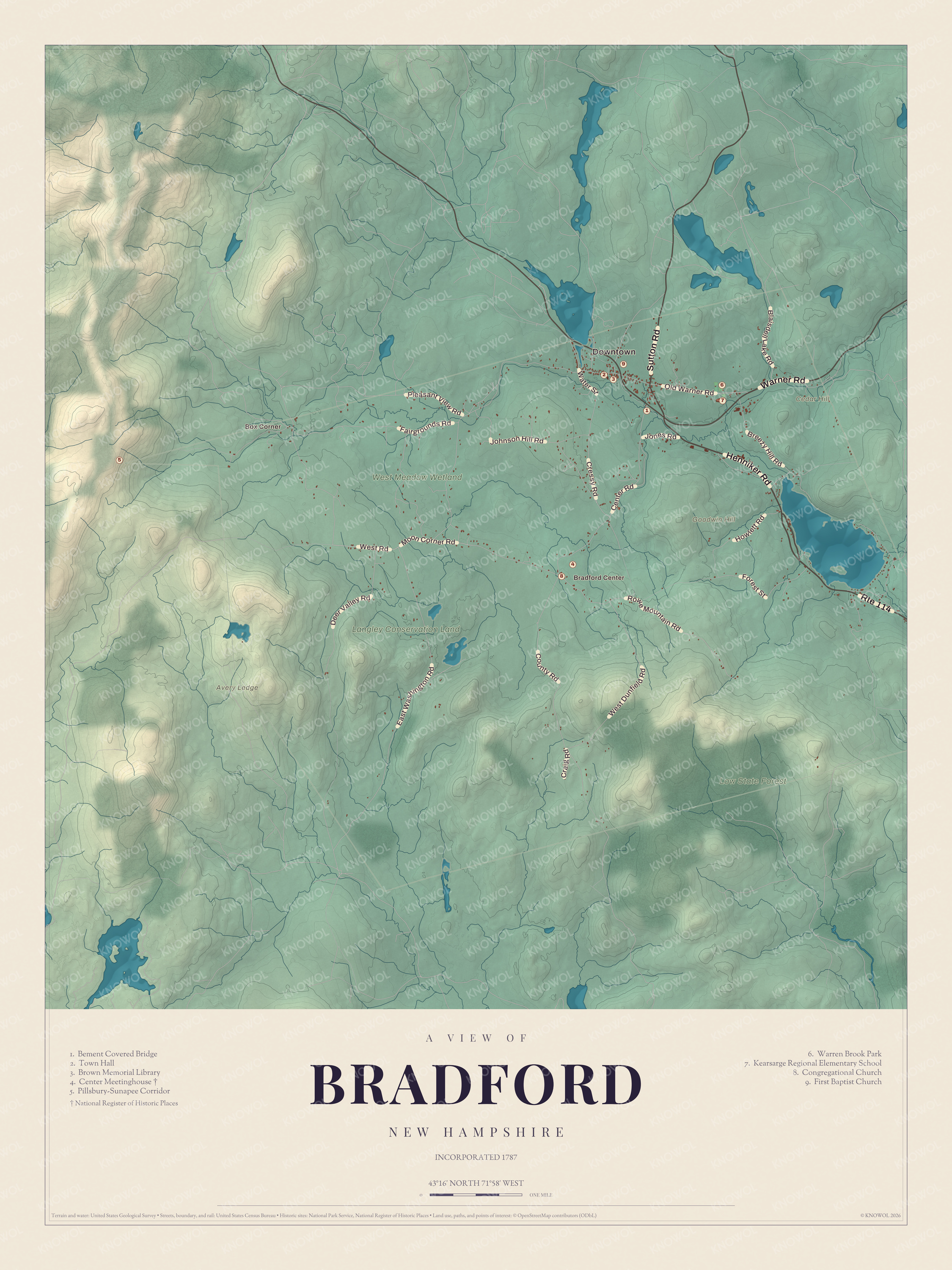 Map of Bradford, New Hampshire