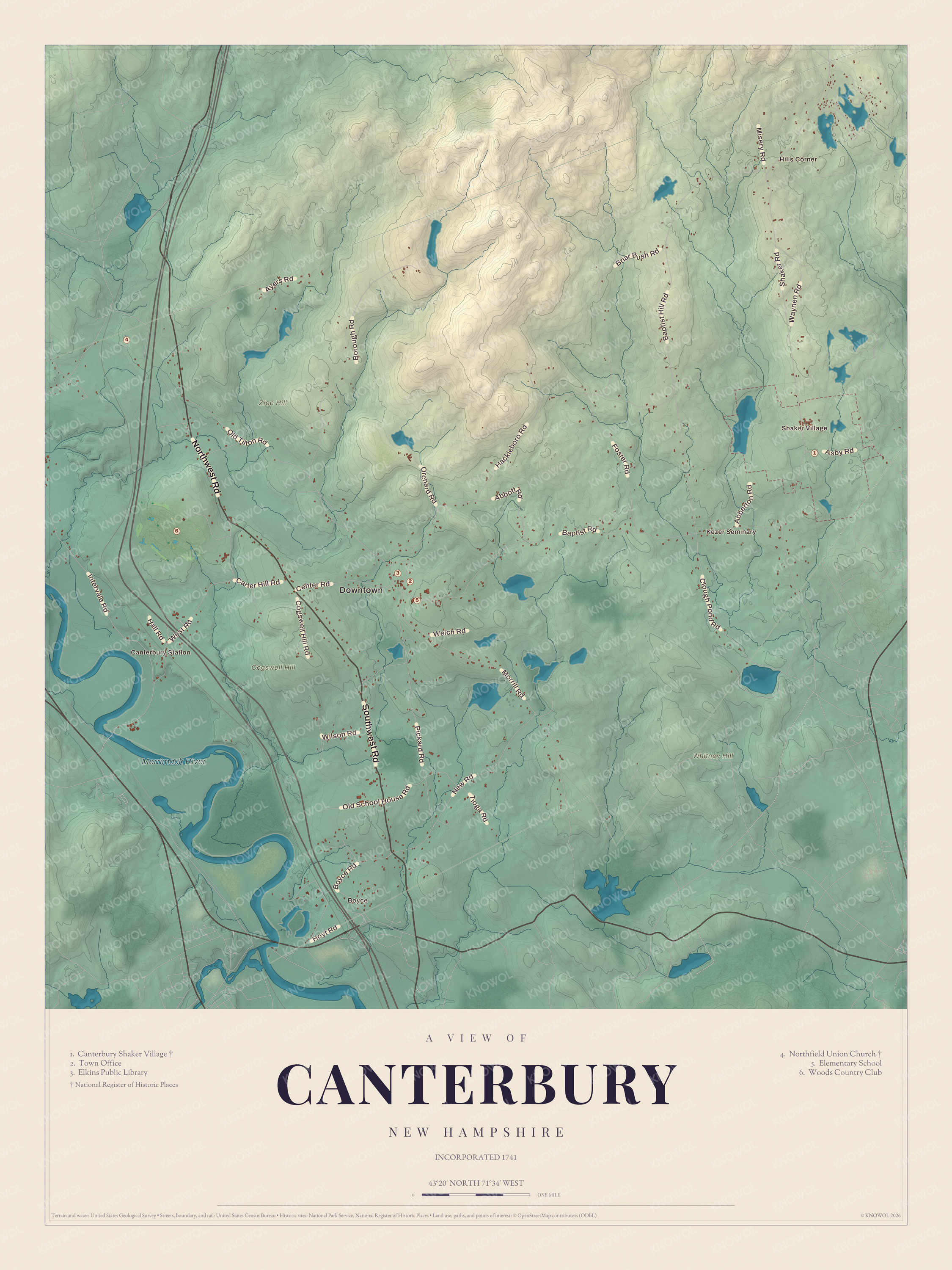 Map of Canterbury, New Hampshire