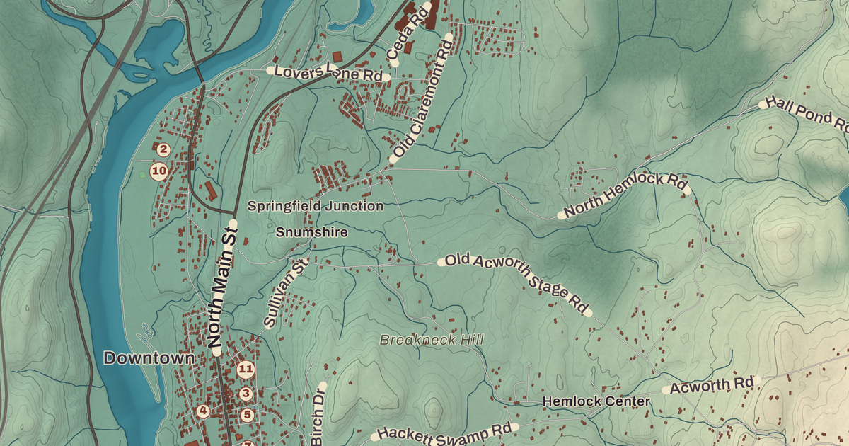 Beautifully Detailed Map of Charlestown, New Hampshire