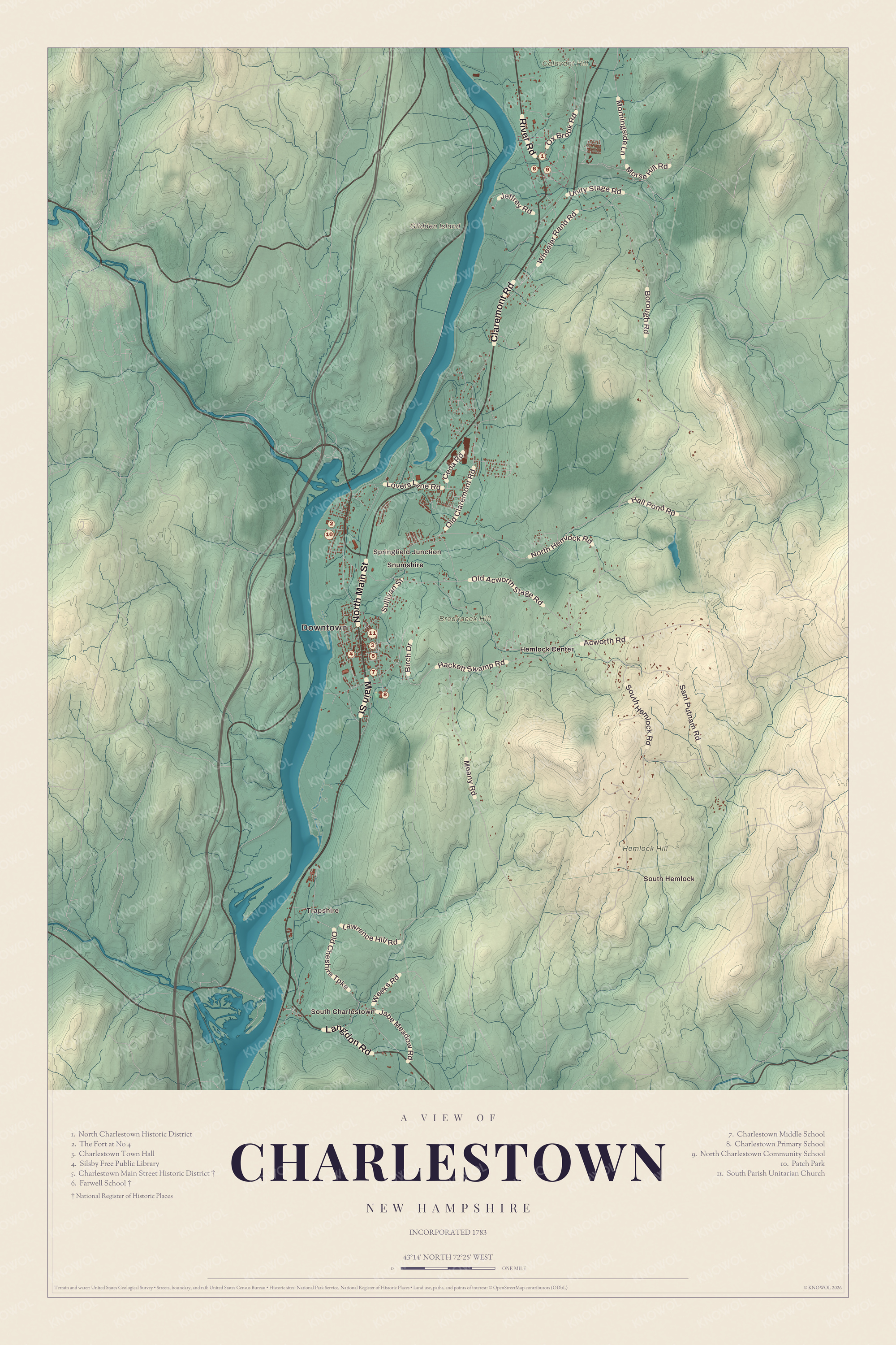 Map of Charlestown, New Hampshire