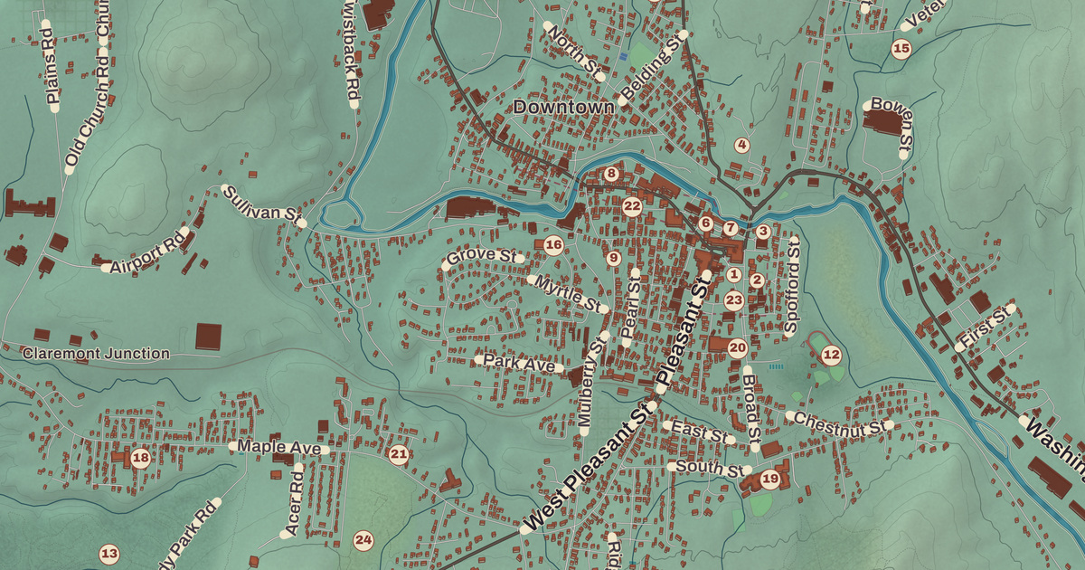Beautifully Detailed Map of Claremont, New Hampshire