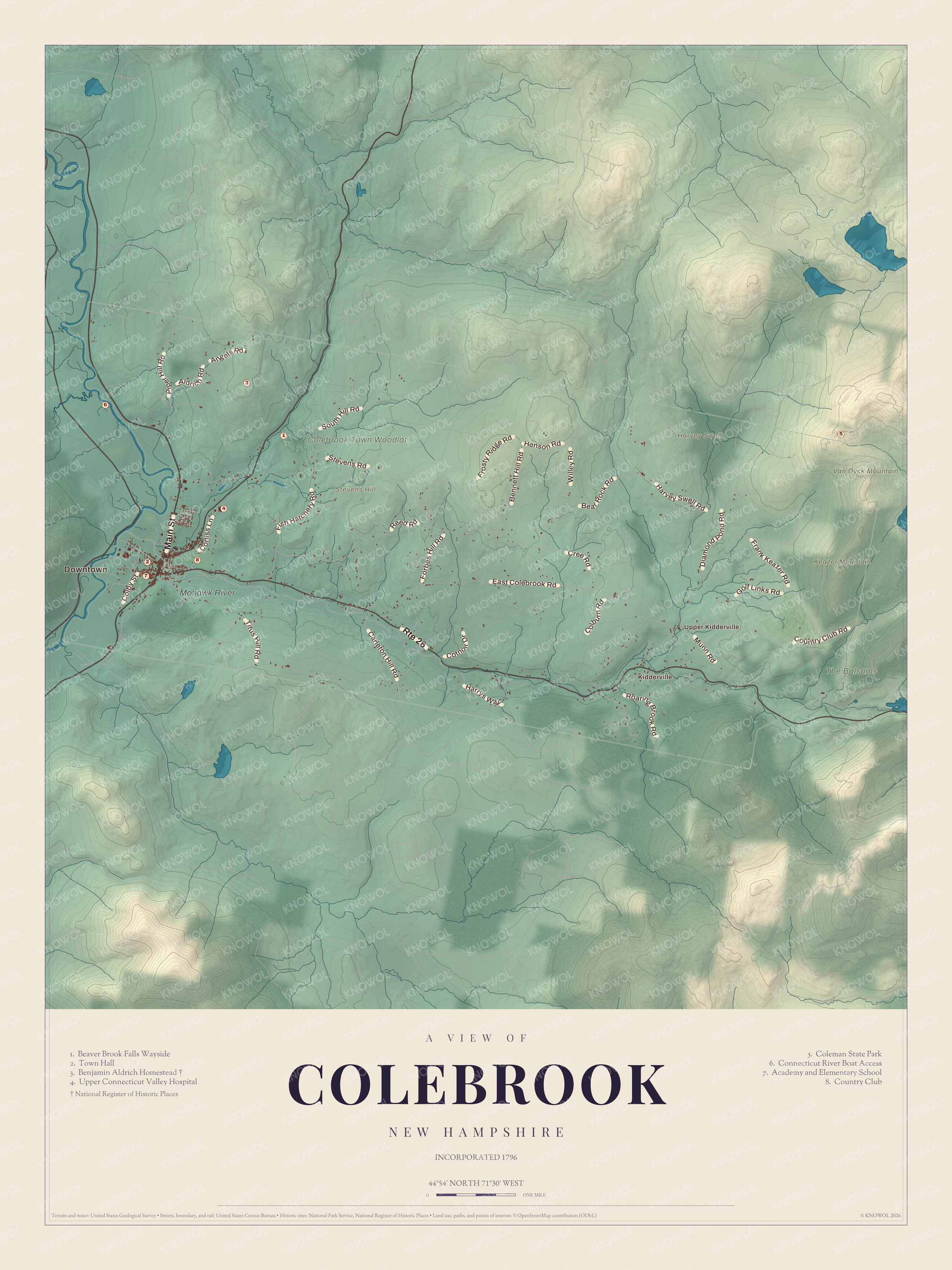 Map of Colebrook, New Hampshire