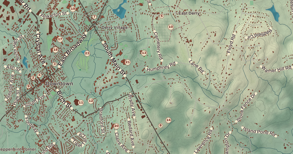Beautifully Detailed Map of Derry, New Hampshire