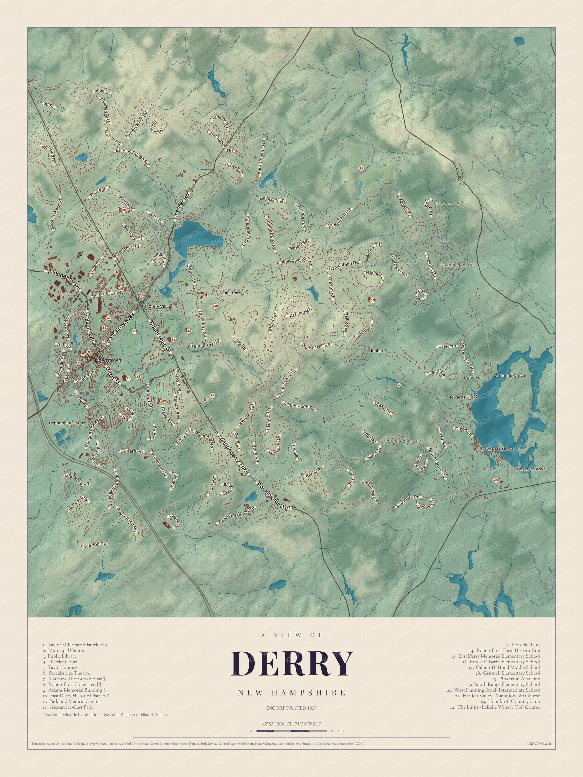Map of Derry, New Hampshire