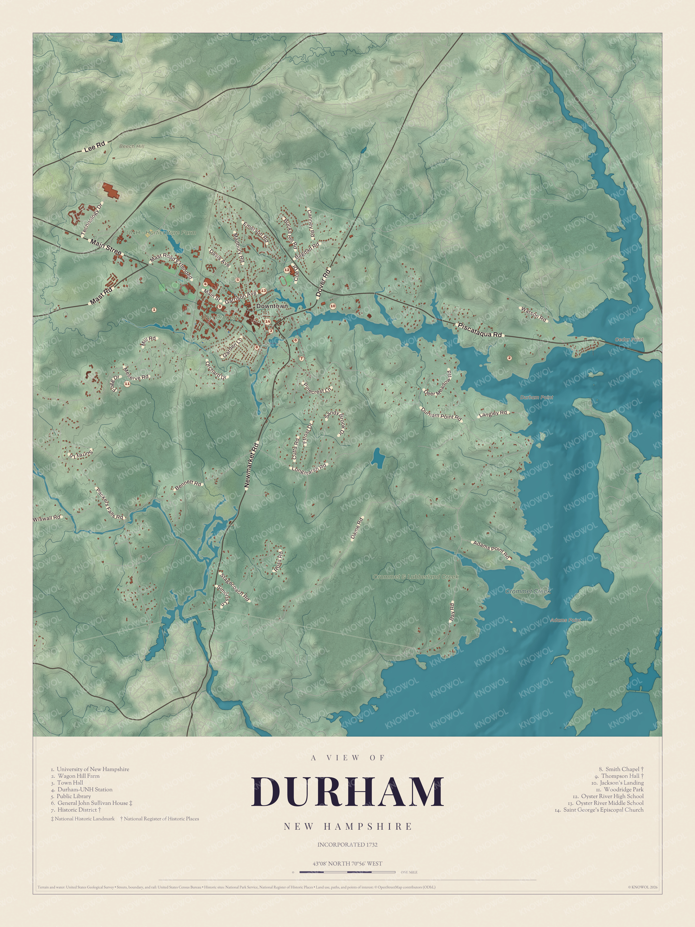 Map of Durham, New Hampshire